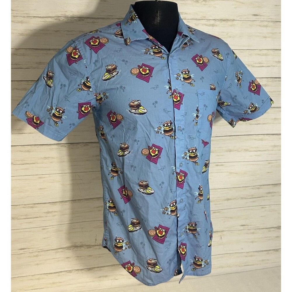 RSVLTS Shirt Mens SMALL Hawaiian Cheeseburger In Paradise Camp Luau Nickelodeon